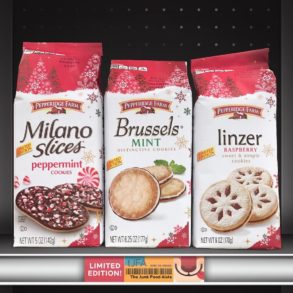 Pepperidge Farm Milano Slices Peppermint Cookies, Brussels Mint Cookies, and Linzer Raspberry Cookies